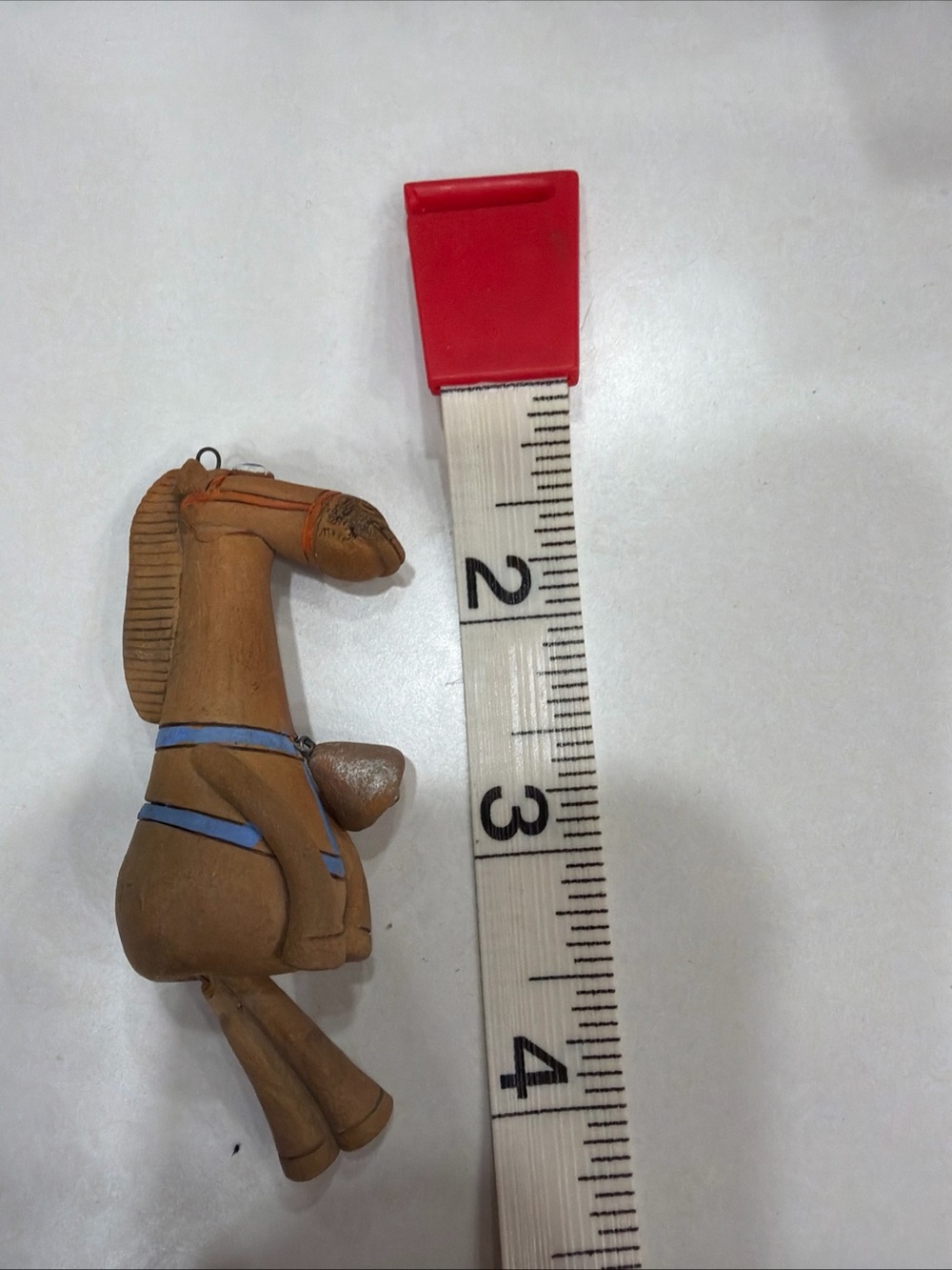 Handcrafted Brown Horse Ornament Toy with Blue Harness